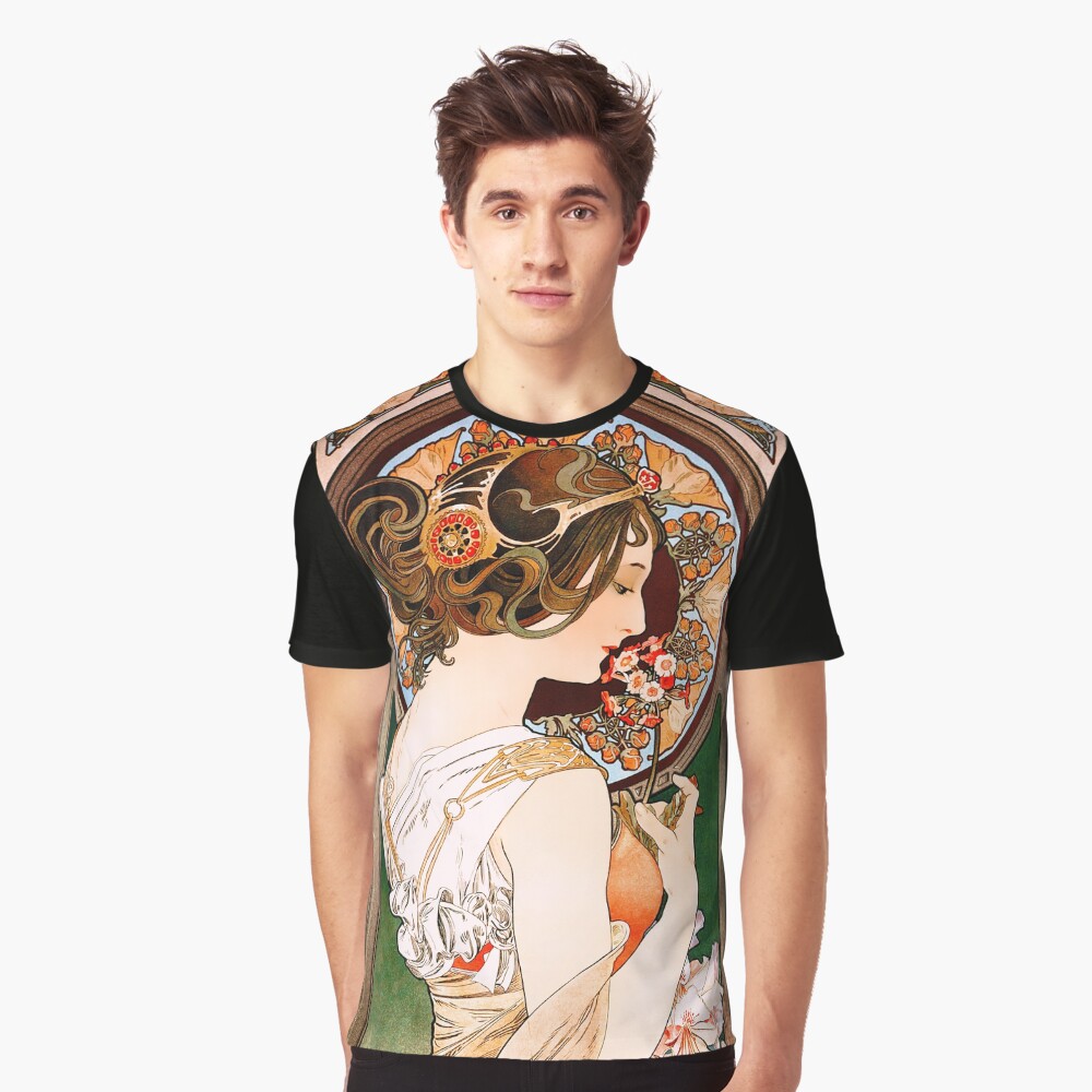 Primrose by Alphonse Mucha Vintage Illustration Xzendor7 Art Reproductions Graphic T-Shirt