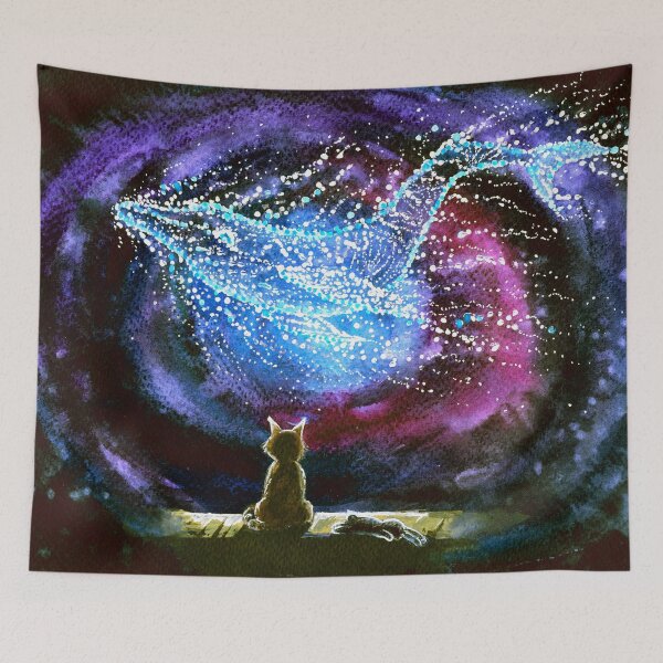 Item preview, Watercolor picture of a cat and whale designed and sold by MaryWatercolor.