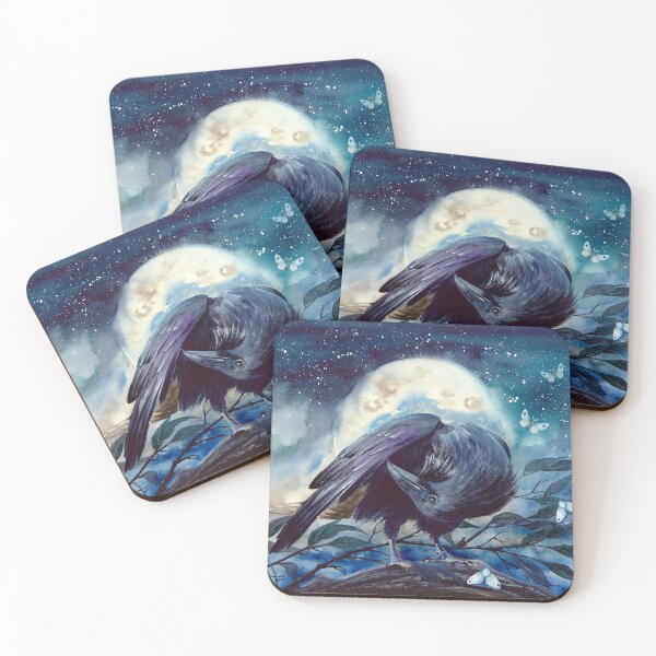 Item preview,  Watercolor picture of the raven with the moon designed and sold by MaryWatercolor.