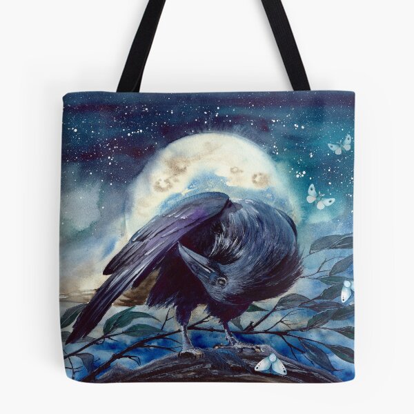 Item preview,  Watercolor picture of the raven with the moon designed and sold by MaryWatercolor.
