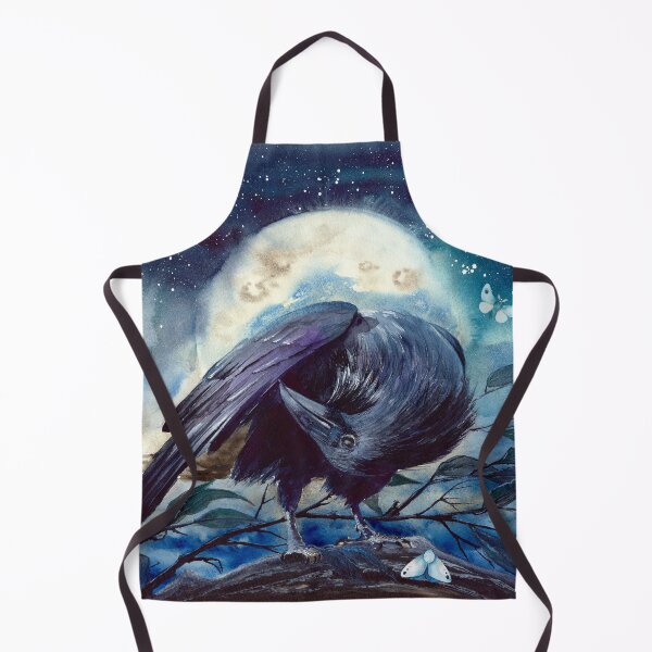 Item preview, Watercolor picture of the raven with the moon designed and sold by MaryWatercolor.