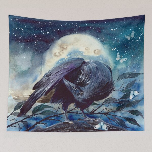 Item preview,  Watercolor picture of the raven with the moon designed and sold by MaryWatercolor.