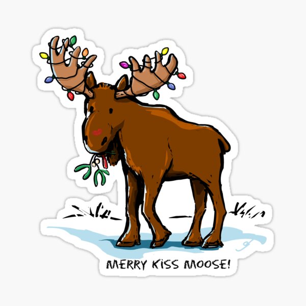 Merry Kiss Moose! Sticker