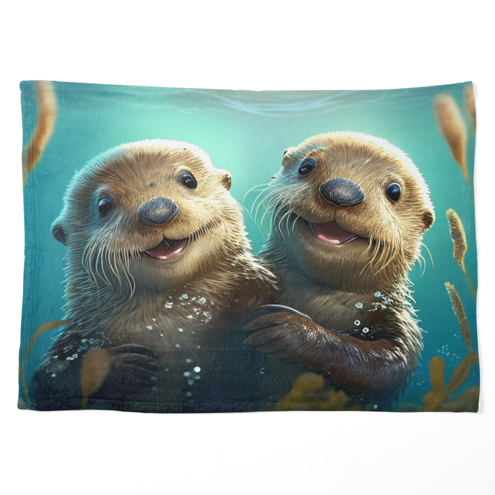 Kids Animated Sea Otters Art – Sea Life, Funny Sea Otters Under the Sea,  Cute and Playful, Ocean Animal Art Deco" Sticker for Sale by Art By Sofia  Redbubble