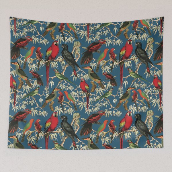 Item preview, Vintage Parrot and Tropical Bird Pattern - Royal Blue designed and sold by CharlieCreates.