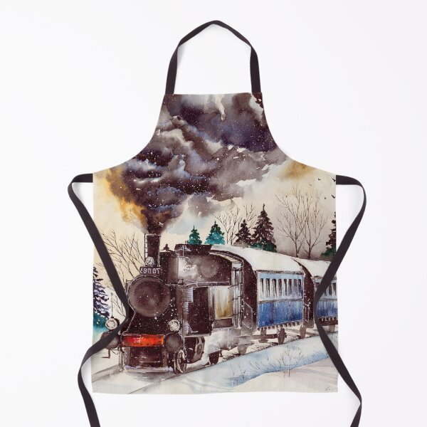 Item preview, Watercolor steam engine on the snowy railroad designed and sold by MaryWatercolor.