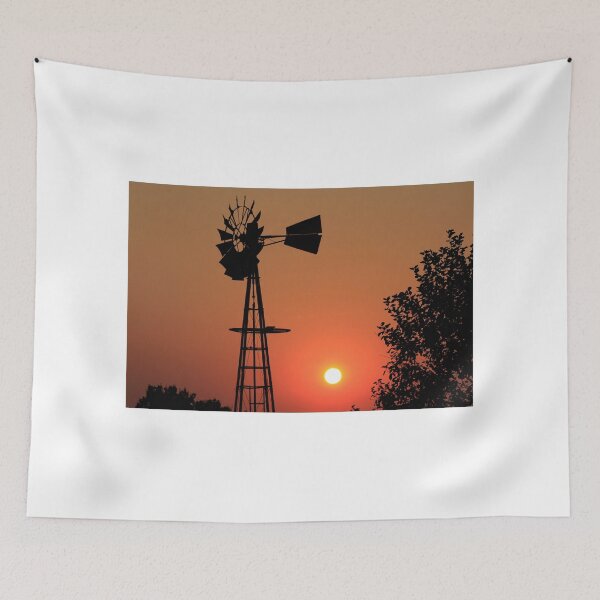 Item preview, Kansas Blazing Orange Sky with Windmill Silhouette designed and sold by ROBERTDBROZEK.