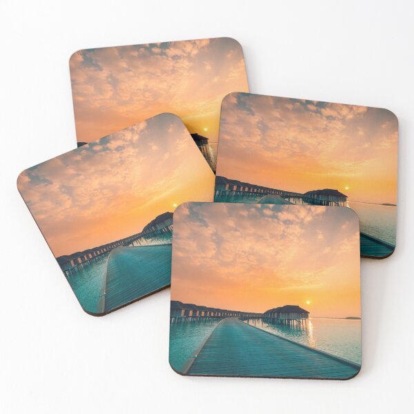 Item preview, Water bungalows at sunset. designed and sold by Streetsigns1957.