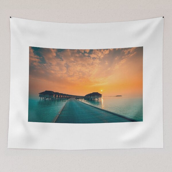 Item preview, Water bungalows at sunset. designed and sold by Streetsigns1957.