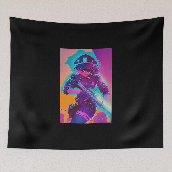 Item preview, Synthwave cyberpunk girl cop designed and sold by RESToRAPTOR.