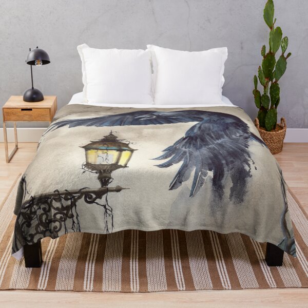 Item preview, Watercolor raven flying over a lit lantern designed and sold by MaryWatercolor.