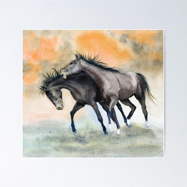 Watercolor good Horses Stampede Watercolor Signed