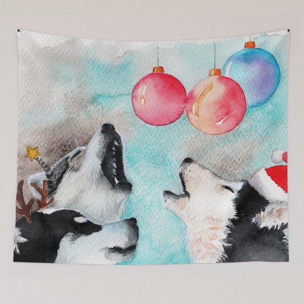 Item preview, Watercolor singing Christmas husky dogs designed and sold by MaryWatercolor.