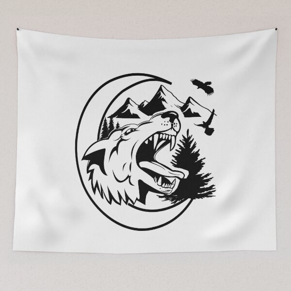 Item preview, Wolf Moon Wild Mountain Howling Wolf Pack Animals Black and White designed and sold by clothesy7.