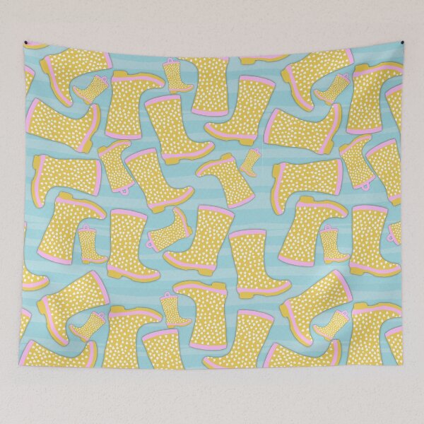 Item preview, Spring Rain Boot Illustration Hand Drawn Yellow White Polka Dots designed and sold by RegalitosParaTi.