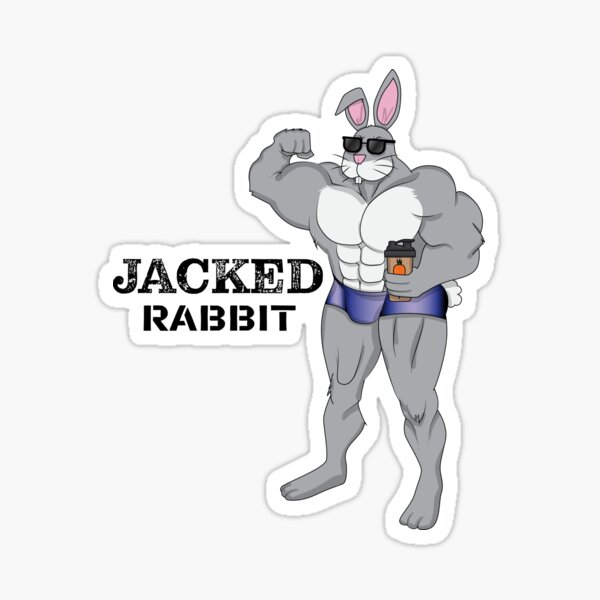 Buff Bunny with logo Sticker for Sale by justjakk