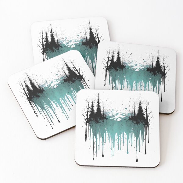 Item preview, Grunge Dripping Turquoise Misty Forest Landscape designed and sold by GotPink.