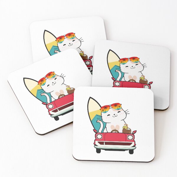 Item preview, Funny White cat is driving a car with a surfboard designed and sold by Pet Station.