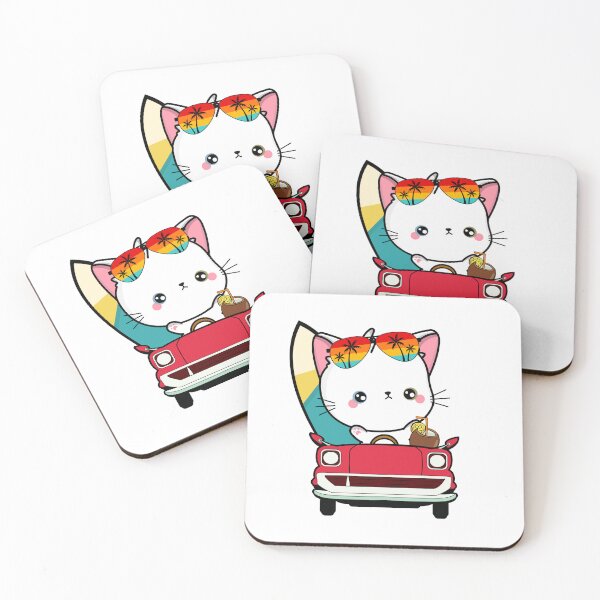 Item preview, Funny White cat is driving a car with a surfboard designed and sold by Pet Station.