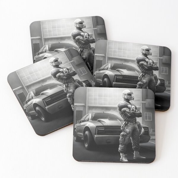 Item preview, American football player black and white in front of car designed and sold by FRSquare.
