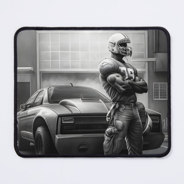 Item preview, American football player black and white in front of car designed and sold by FRSquare.