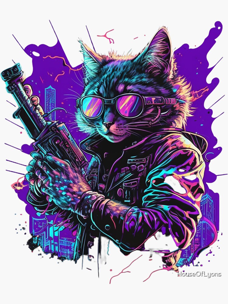 Cyber Cat Stickers for Sale