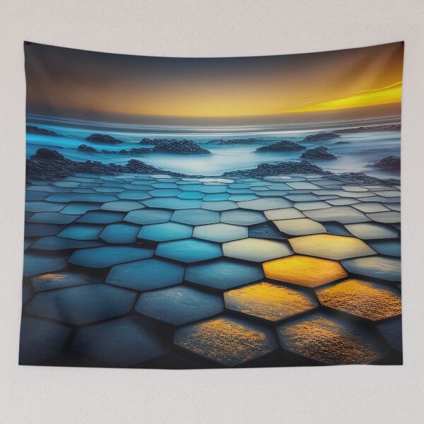 Item preview, Yellow blue dramatic lighting hexagon landscape designed and sold by RK - Shop.