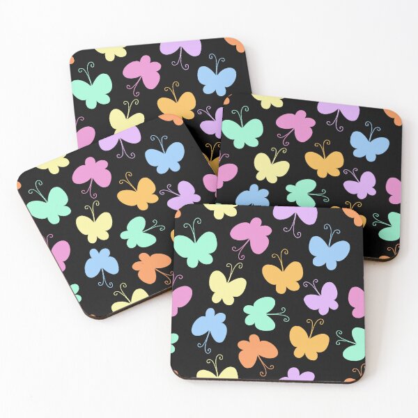 Item preview, colorful butterflies on black background  designed and sold by DoodleDooArt.