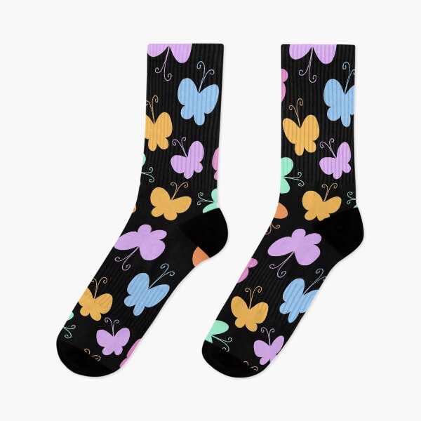 Item preview, colorful butterflies on black background  designed and sold by DoodleDooArt.