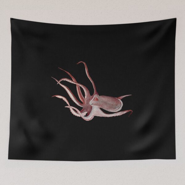 Item preview, Octopus pink ocean organism a watercolor sketch black designed and sold by Yana Mustafina | Boho Soulful Designs.