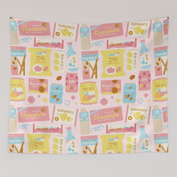 Item preview, Korean Snacks Seamless Pattern Pink designed and sold by MadeByBeata.