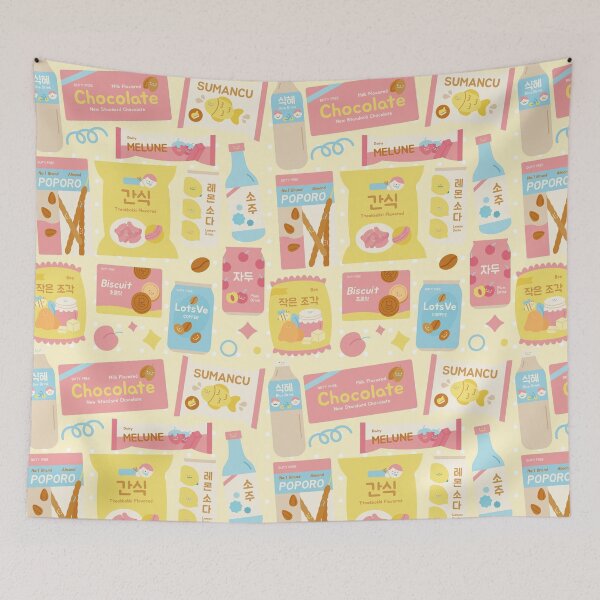 Item preview, Korean Snacks Seamless Pattern Yellow designed and sold by MadeByBeata.