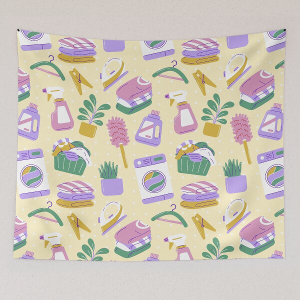 Item preview, Cute Household Chores Themed Seamless Pattern Yellow designed and sold by MadeByBeata.