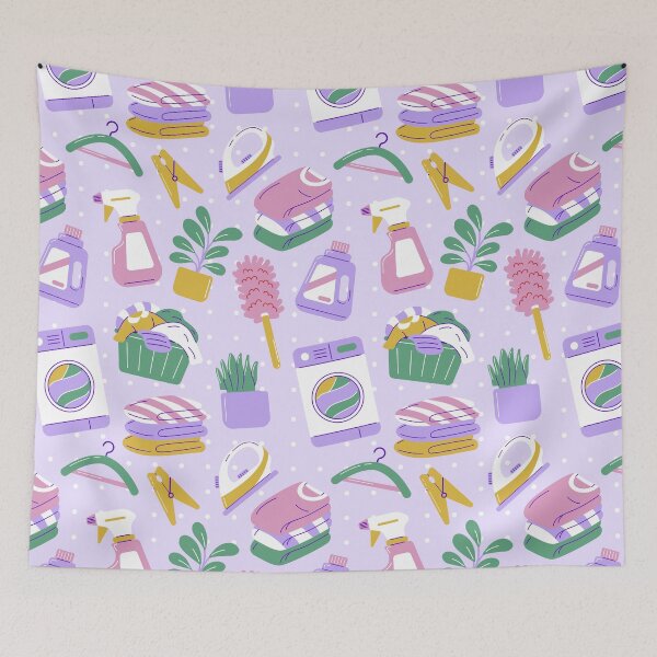 Item preview, Cute Household Chores Themed Seamless Pattern Purple designed and sold by MadeByBeata.