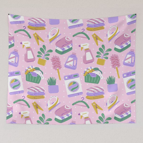 Item preview, Cute Household Chores Themed Seamless Pattern Pink designed and sold by MadeByBeata.