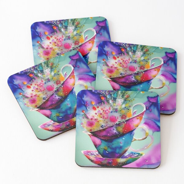 Item preview, Watercolor splatter teacups designed and sold by ibelieveimages.