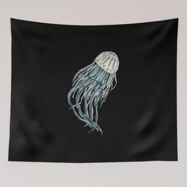 Item preview, Jellyfish medusa blue ocean sea watercolor sketch black designed and sold by Yana Mustafina | Boho Soulful Designs.