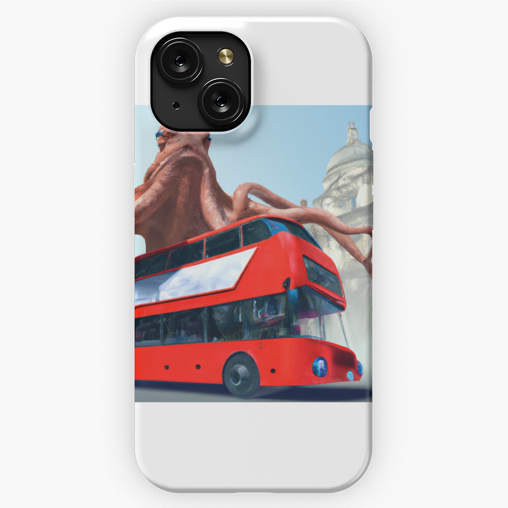 Octopus riding a double decker red bus in the city Magnet for