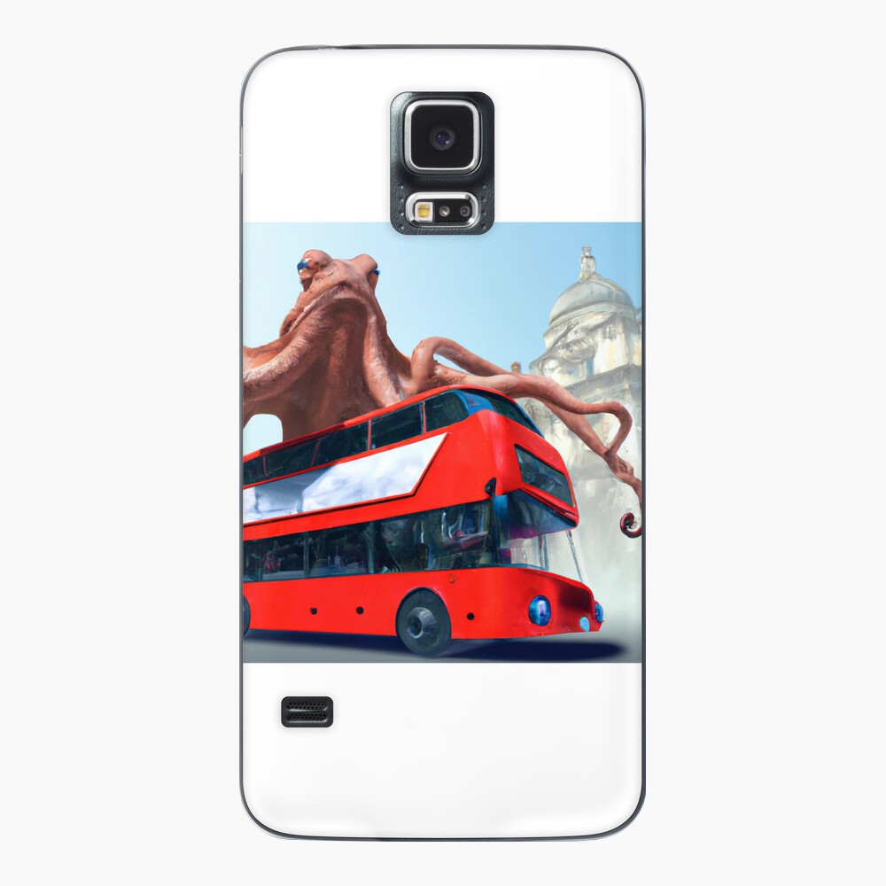 Octopus riding a double decker red bus in the city Magnet for