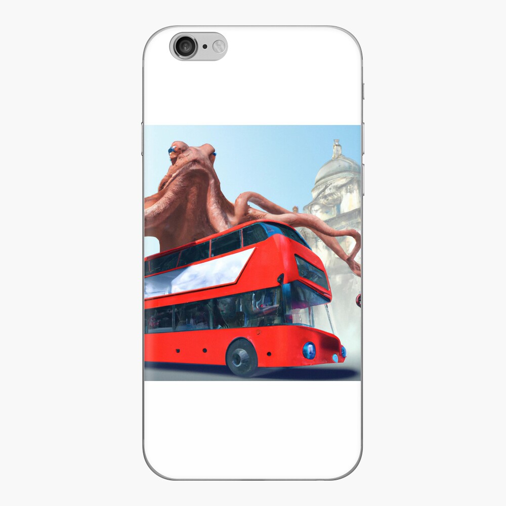 Octopus riding a double decker red bus in the city Magnet for