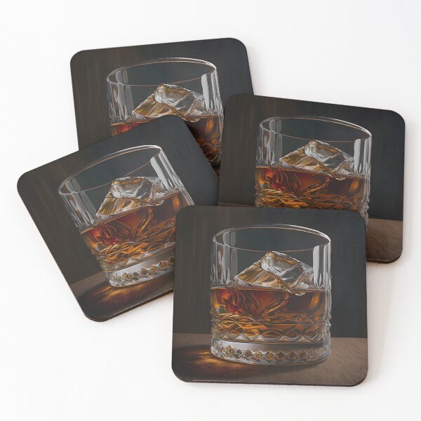 Item preview, Whiskey glass with ice cubes portrait designed and sold by FRSquare.