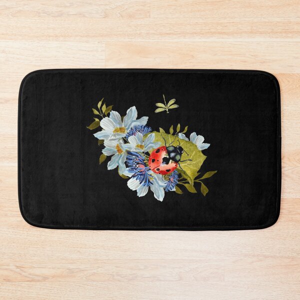 Aperçu de l'œuvre Flower daisy ladybug leaves dragonfly a watercolor black créée et vendue par Yana Mustafina | Boho Soulful Designs.