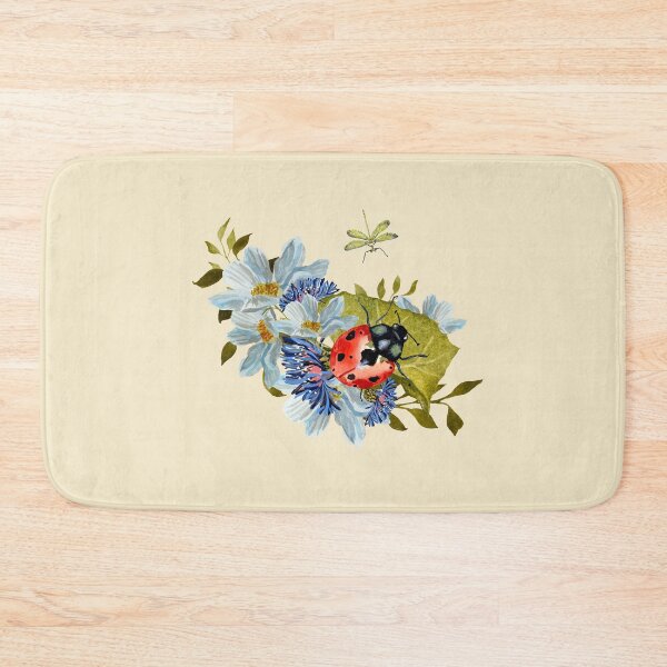 Aperçu de l'œuvre Flower daisy ladybug leaves dragonfly a watercolor beige créée et vendue par Yana Mustafina | Boho Soulful Designs.