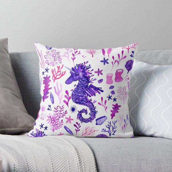 Sea Unicorns - White Throw Pillow