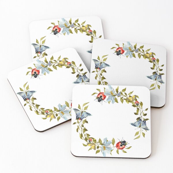 Artikelvorschau, Wreath flower leaf butterfly liana cute watercolor entworfen und verkauft von Yana Mustafina | Boho Soulful Designs.