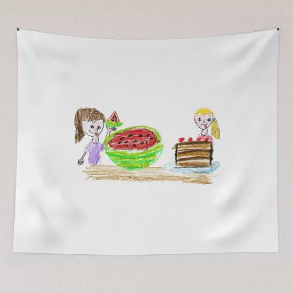 Item preview, Little girl eating watermelon together with little girl eating cake designed and sold by MadeBySicilian.