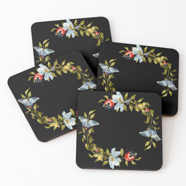 Artikelvorschau, Wreath flower leaf butterfly liana cute watercolor black entworfen und verkauft von Yana Mustafina | Boho Soulful Designs.