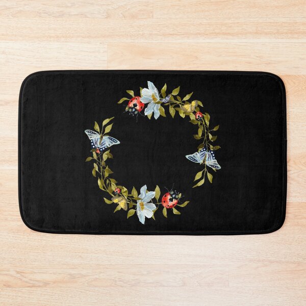 Aperçu de l'œuvre Wreath flower leaf butterfly liana cute watercolor black créée et vendue par Yana Mustafina | Boho Soulful Designs.