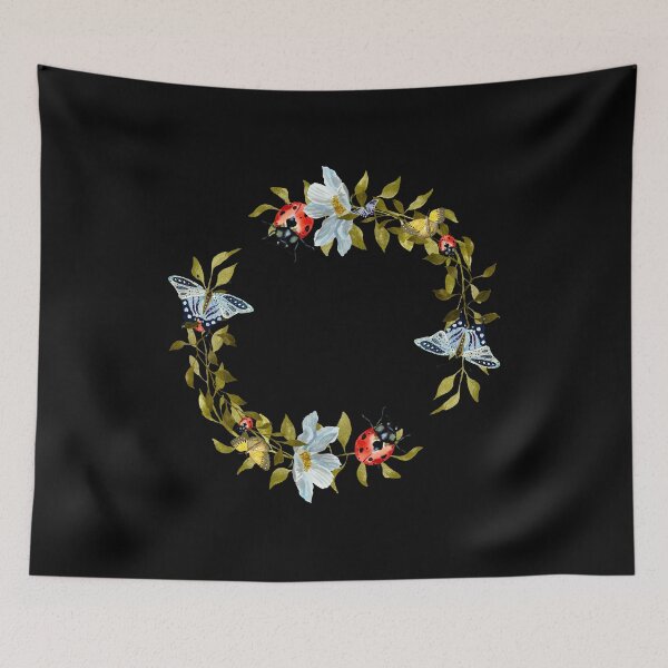 Item preview, Wreath flower leaf butterfly liana cute watercolor black designed and sold by Yana Mustafina | Boho Soulful Designs.