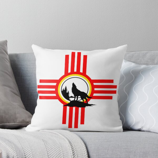 Item preview, Red Zia with Yellow center and silhouette Wolf howling at the moon designed and sold by mamotimo.